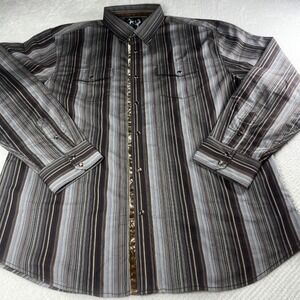 Age of Wisdom Mens XXL Striped Long Sleeve Button Up Shirt‎ Pearl Snap